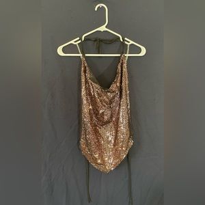 Gorgeous Gold Sequin Halter Top - Open Back